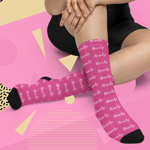 Hot Pink Custom Name Pattern Socks