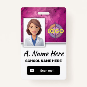 Hot Pink Custom Name Photo Logo Barcode Employee Badge