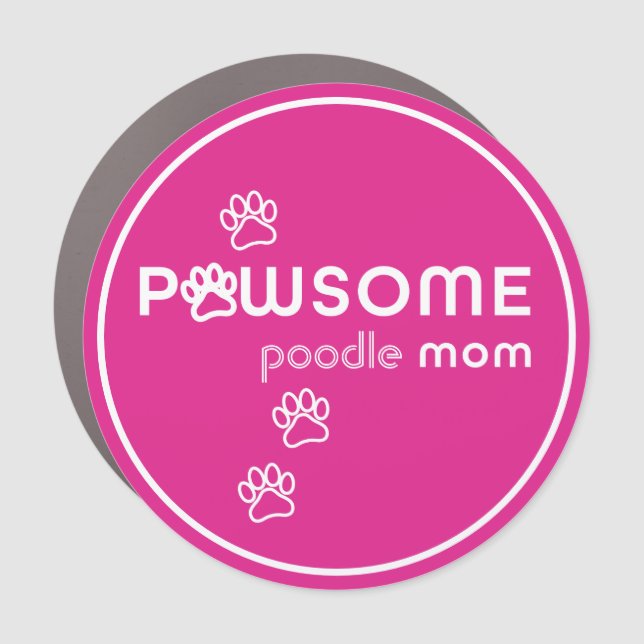 Hot Pink Customizable Pawsome Dog Mom Car Magnet (Front)