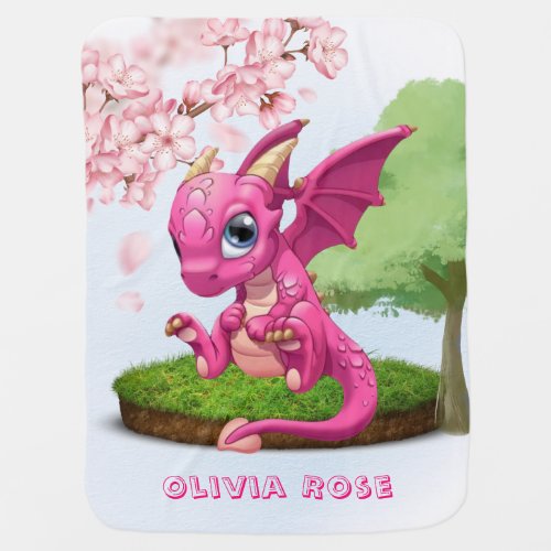 Hot Pink Cute Baby Dragon Girl Custom Baby Blanket