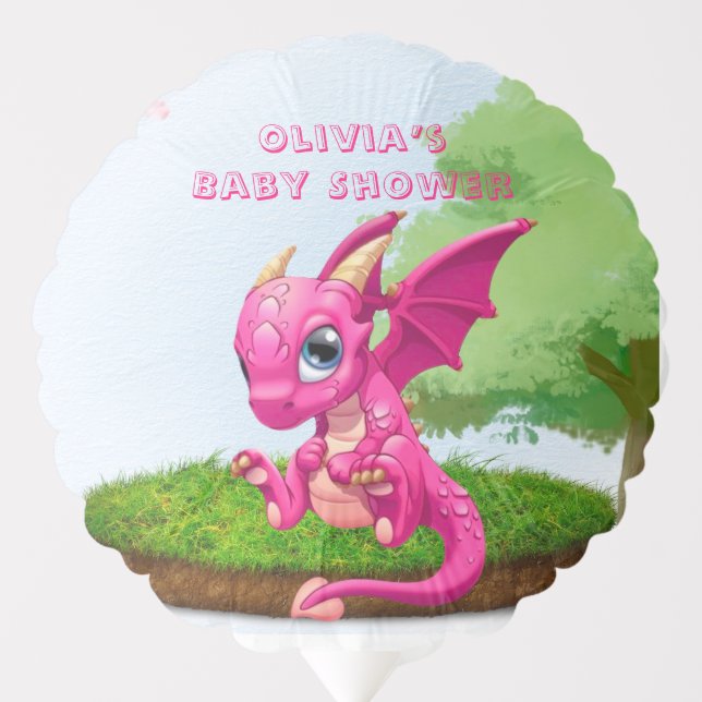 Hot Pink Cute Dragon Girl Baby Shower Balloon (Front)