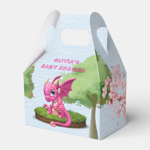Hot Pink Cute Dragon Girl Baby Shower Favor Boxes