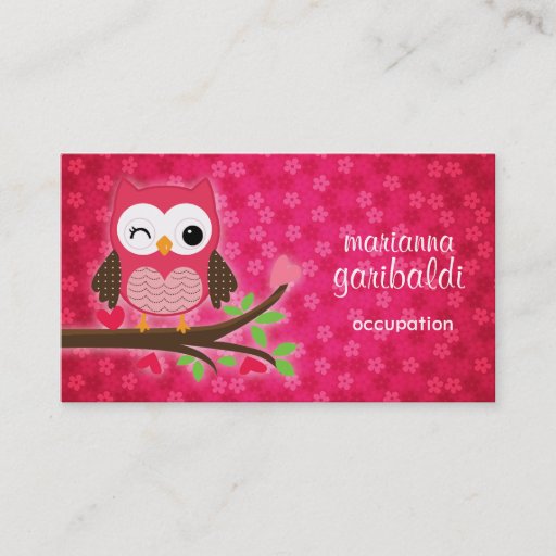 Customizable Hot Pink Cute Owl Girly Business Card Template