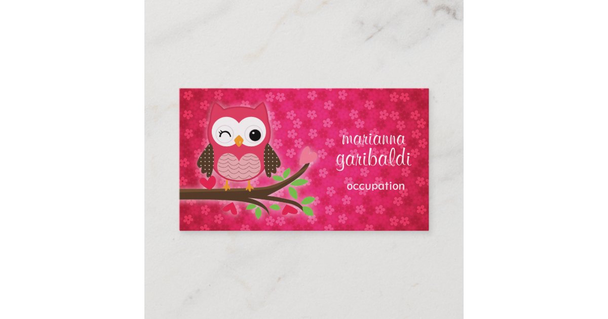 Hot Pink Cute Owl Girly Business Card | Zazzle