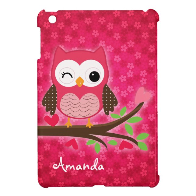 Hot Pink Cute Owl Girly Case For The iPad Mini (Back)