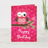 Hot Pink Cute Owl Girly Happy Birthday Card | Zazzle