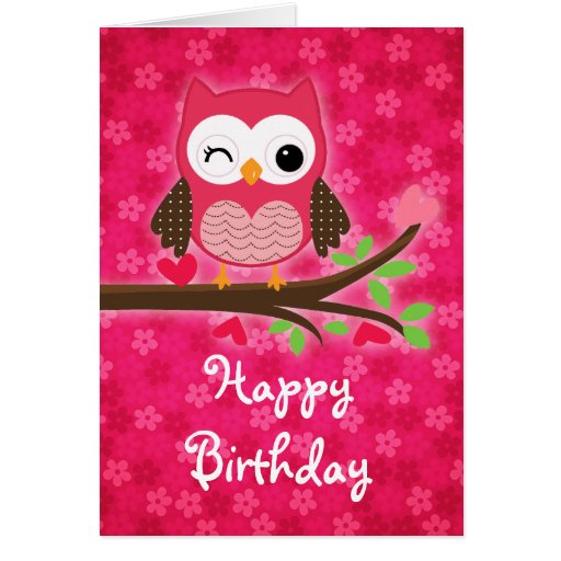 Hot Pink Cute Owl Girly Happy Birthday Greeting Card | Zazzle