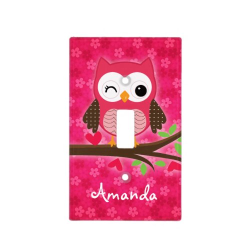 Hot Pink Cute Owl Girly Personalized Light Switch Cover