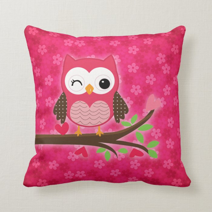 Hot Pink Cute Owl Girly Personalized Throw Pillow