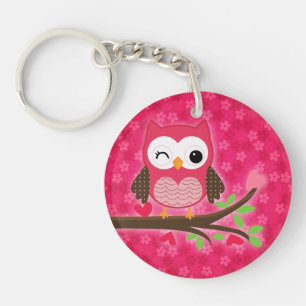 Hot Pink Cute Owl Girly Personalized with Photo Keychain