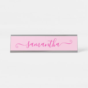 Hot Pink Cute Signature Desk Name Plate