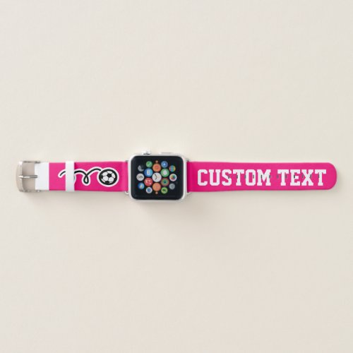 Hot pink cute soccer ball sports logo personalized apple watch band