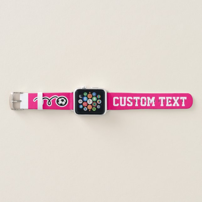 Hot pink cute soccer ball sports logo personalized apple watch band (Front)