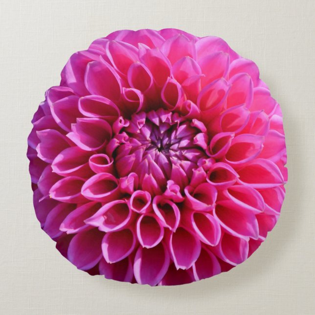 Hot Pink Dahlia Flower Throw Pillow (Front)