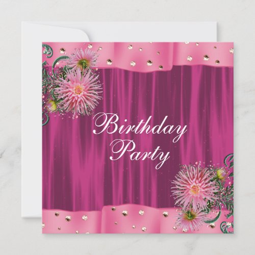 Hot Pink Dahlia Womans Birthday Party Invitation