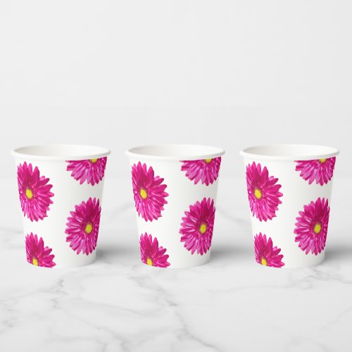 Hot Pink Daisy Floral Paper Cups