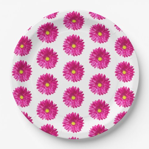 Hot Pink Daisy Floral Paper Plates  