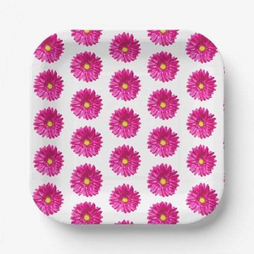 Hot Pink Daisy Floral Paper Plates  