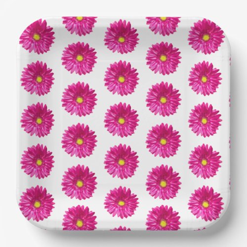 Hot Pink Daisy Floral Paper Plates  