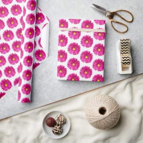 Hot Pink Daisy Floral Wrapping Paper 