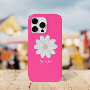 Hot Pink Daisy Flower Custom Name iPhone 15 Pro Max Case