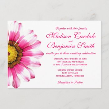 Hot Pink Daisy Flower Wedding Invitations by CustomWeddingSets at Zazzle