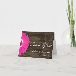 Hot Pink Daisy Rustic Wedding Thank You Cards