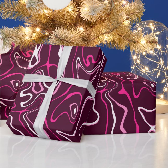 Hot pink damascus abstract swirls cool pattern wrapping paper (Holidays)