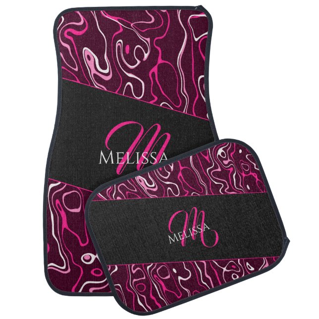 Hot pink damascus abstract swirls Custom Monogram Car Floor Mat (Set)