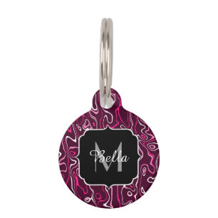 Hot pink damascus abstract swirls Custom Monogram Pet ID Tag