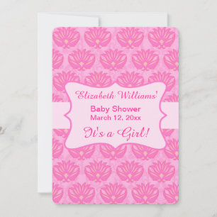 Hot Pink Damask Baby Girl Shower Custom Invitation