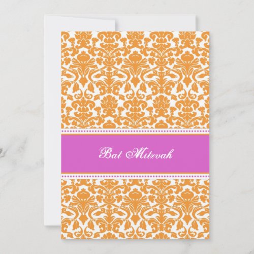 Hot Pink Damask Bat Mitzvah Invitations