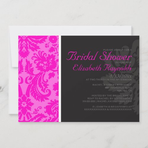Hot Pink Damask Bridal Shower Invitations