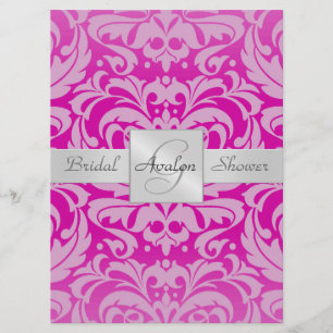 Hot Pink Damask Bridal Shower Monogram Invitation