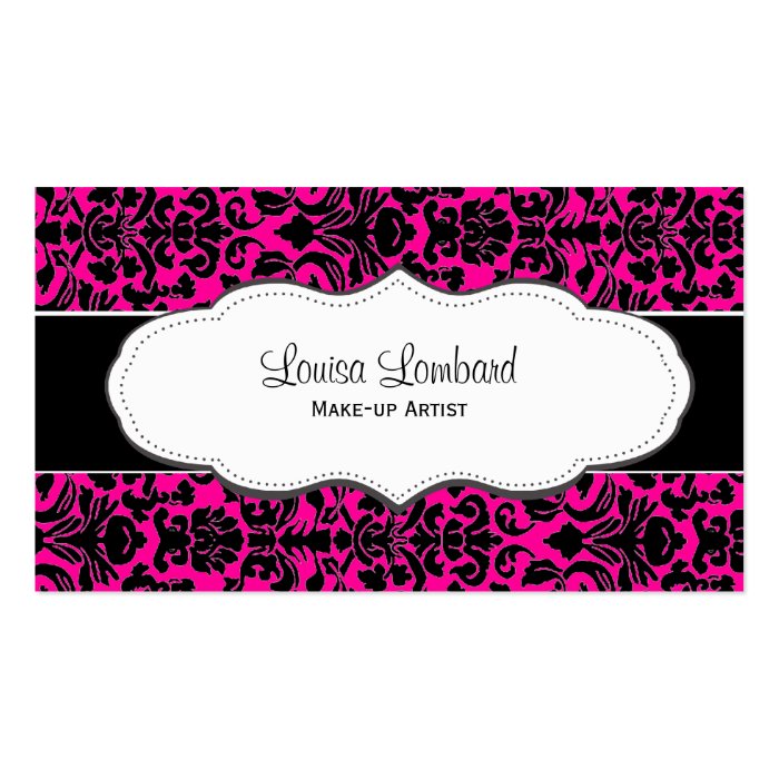 Hot Pink Damask Business Cards