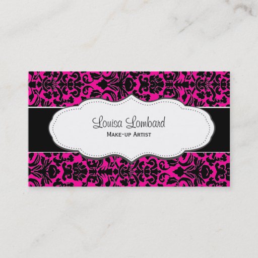 Customizable Hot Pink Damask Business Cards