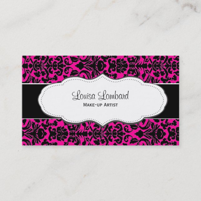 Hot Pink Damask Business Cards (Front)