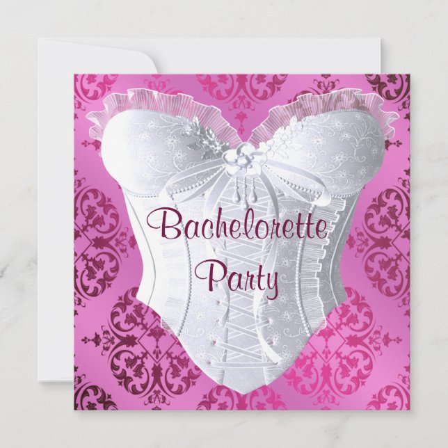 Hot Pink Damask Corset Bachelorette Party Invitation (Front)