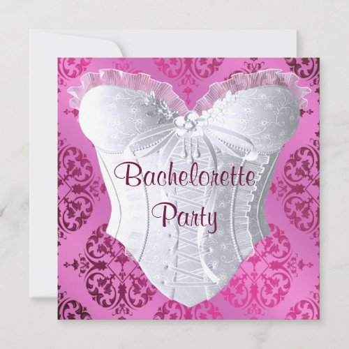 Hot Pink Damask Corset Bachelorette Party Invitation