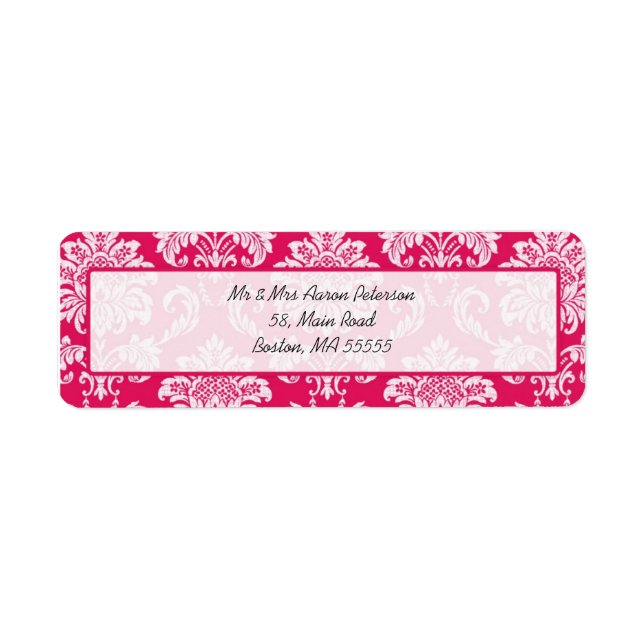 Hot Pink Damask Customizable Address Labels (Front)