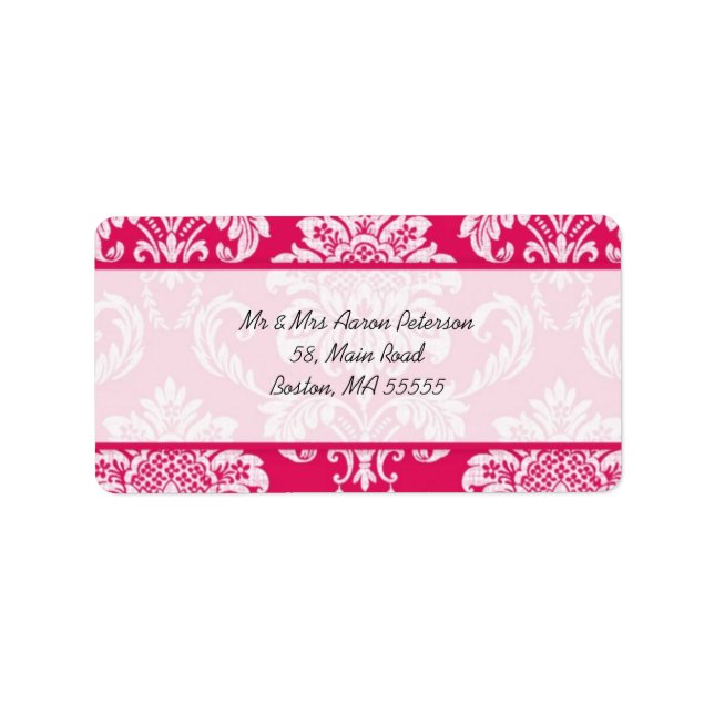 Hot Pink Damask Customizable Address Labels (Front)