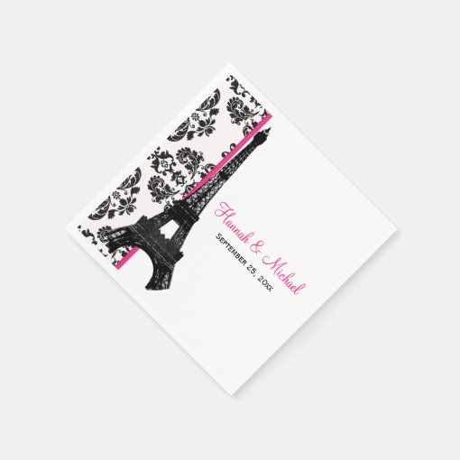 Hot Pink Damask Eiffel Tower Wedding Napkins Zazzle