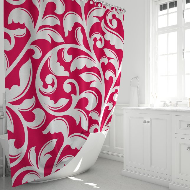 Hot Pink Damask Floral Vine Shower Curtain (Creator Uploaded)