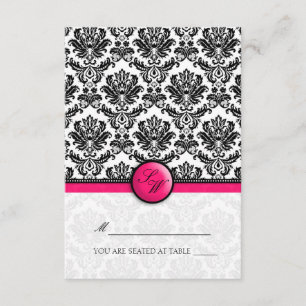 Hot Pink Damask Folding Tent Place Card