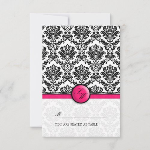 Hot Pink Damask Folding Tent  Place Card Announcements