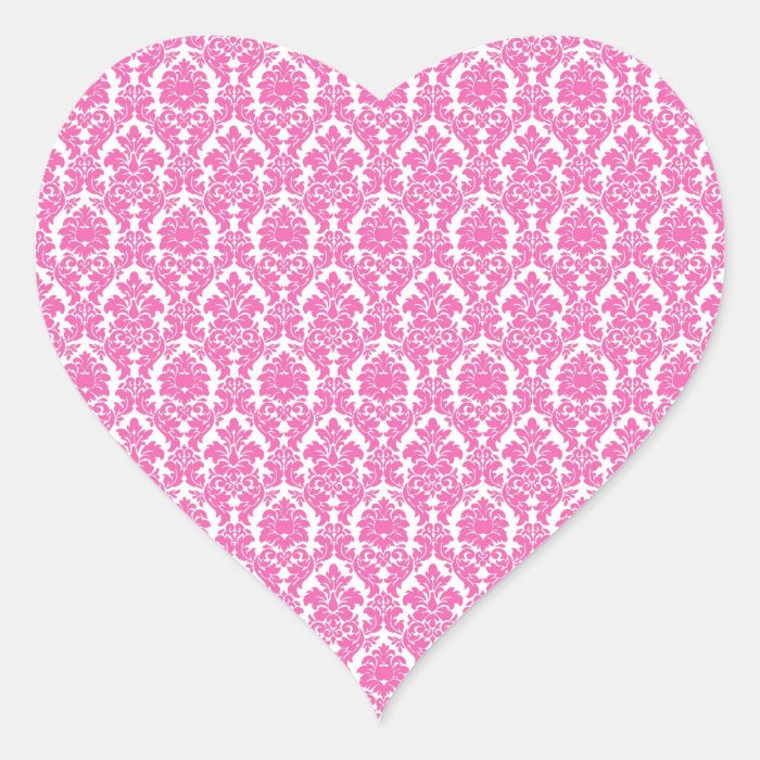 Hot Pink Damask Heart Sticker Envelope Seal
