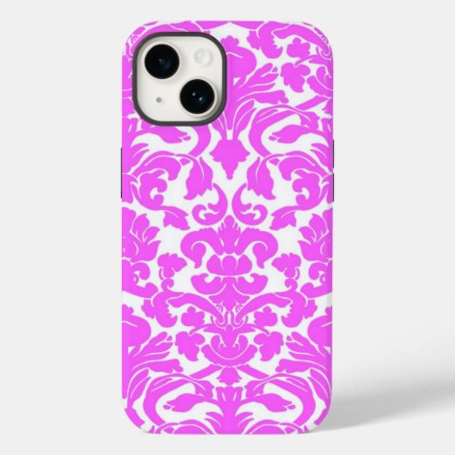Hot Pink Damask iPhone 14 Case