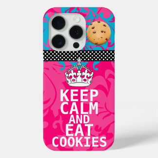 Hot Pink Damask KEEP CALM AND Eat Cookies iPhone 15 Pro Case
