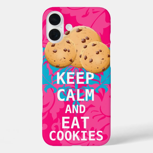 Hot Pink Damask KEEP CALM AND Eat Cookies Case-Mate iPhone Case (Back)