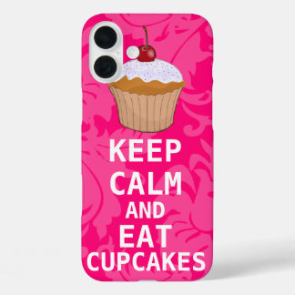 Hot Pink Damask KEEP CALM AND Eat Cupcakes iPhone 16 Plus Case
